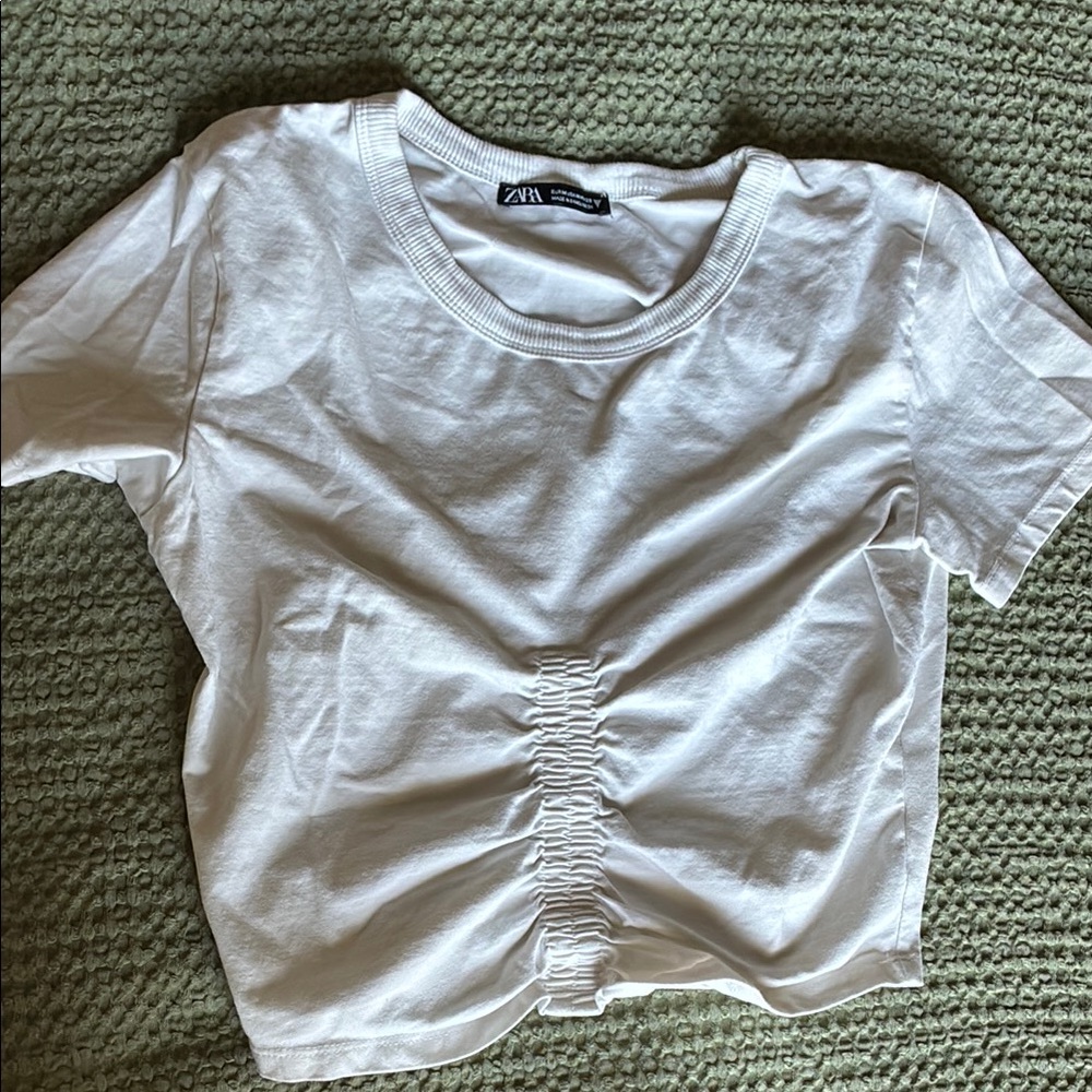 Zara White Ruched T-Shirt